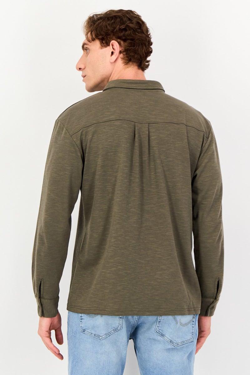 Core Elements Men Regular Fit Heather Long Sleeve Casual Shirt, Olive - Image 3