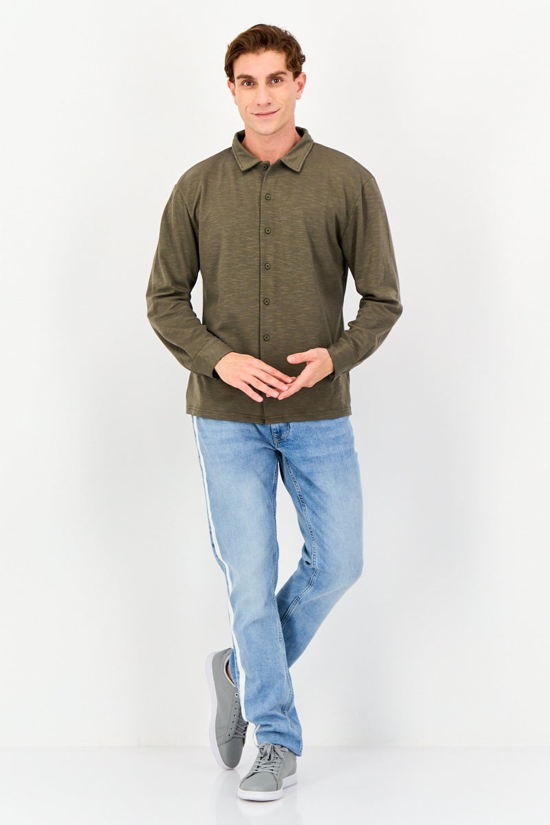 Core Elements Men Regular Fit Heather Long Sleeve Casual Shirt, Olive - Image 4