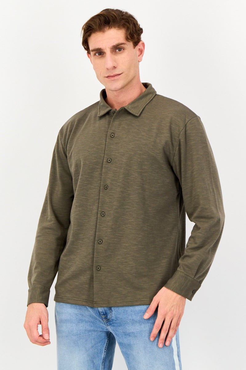 Core Elements Men Regular Fit Heather Long Sleeve Casual Shirt, Olive - Image 1