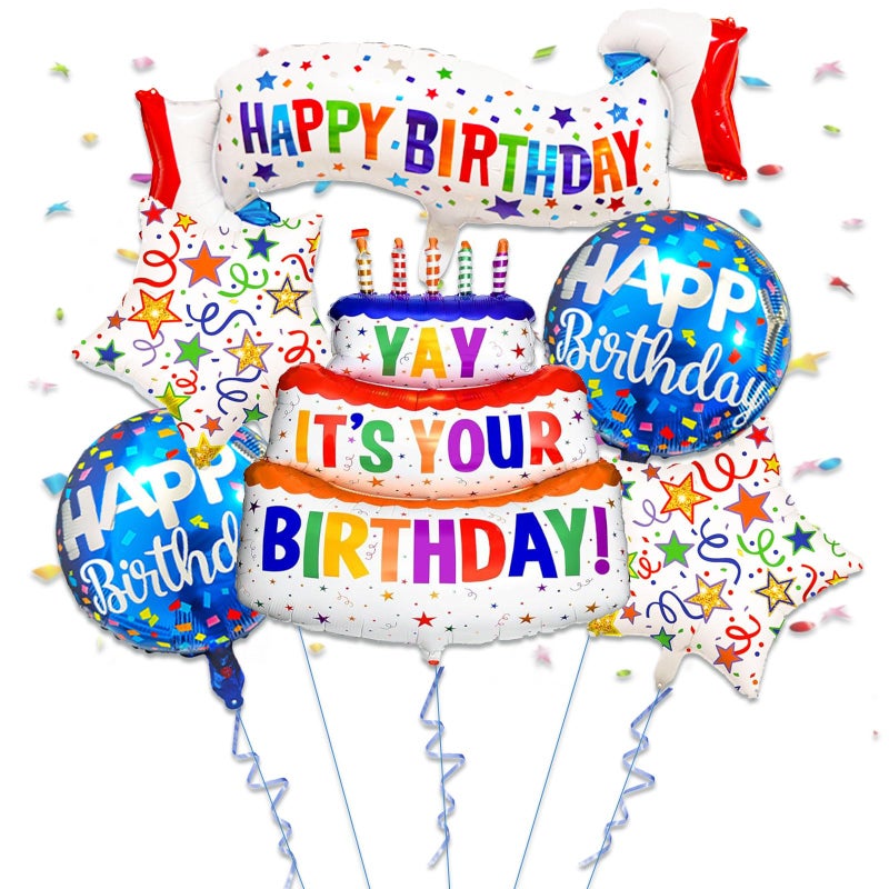 YOUDICT 6 PCS Happy Birthday Mylar Balloons Happy Birthday Foil Banner Balloons Star and Circle Balloon for Birthday Party Decoration Supplies - Image 3