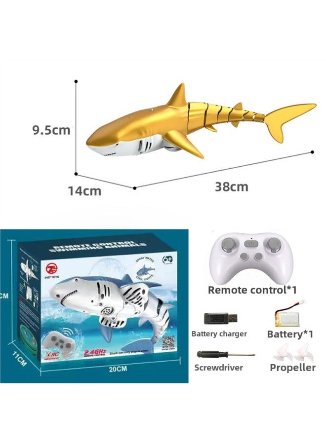 Remote Control Dolphin Real Animal Headlight Shark Whale Water Spray Summer Water Children's Day Water Play Boy Toy-Color:Remote Control Golden Shark Can Spray Water + Upgraded Waterproof Remote Control-Specifications:Lithium Battery * 2 60 Minutes Battery Life + Freight Insurance + Lifetime Warranty  - Image 1