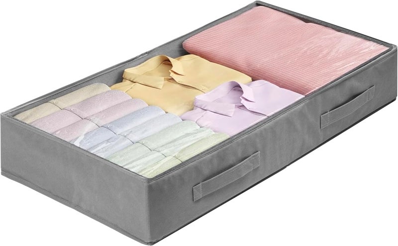 Wollar 1pc Under Bed Storage Organizer, 60L Soft-sided Foldable Fabric Closet Organizer with Clear Top, Sturdy Handles - Storage Box for Clothing, Comforter, Blanket, Shoe Organizer - Image 1