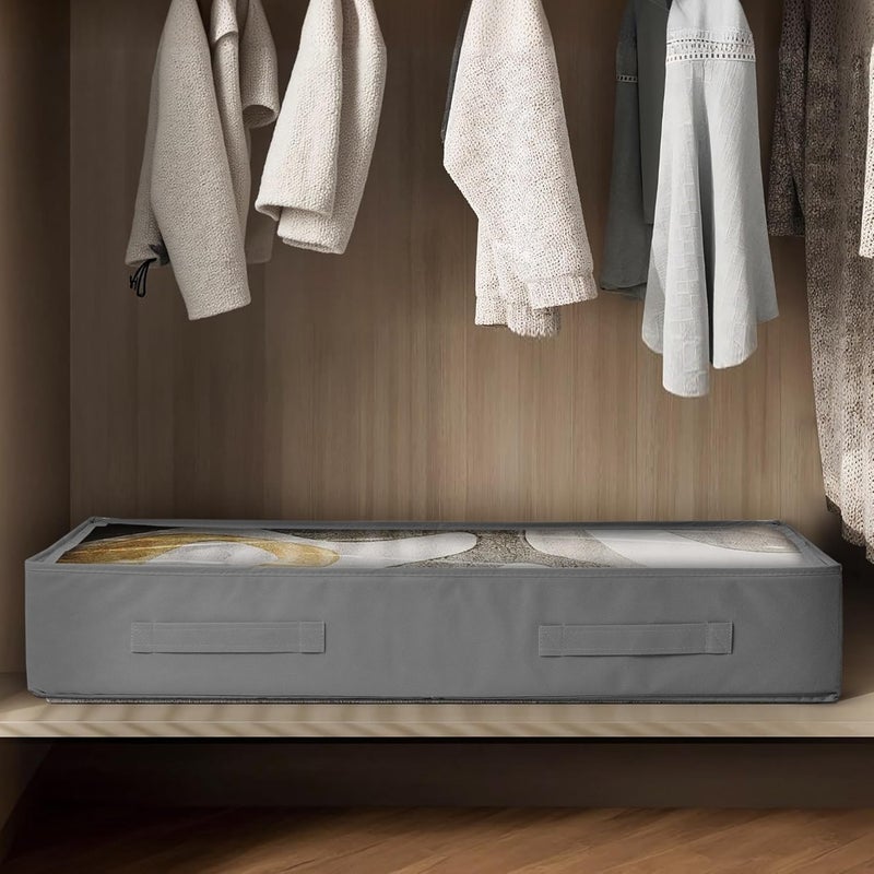 Wollar 1pc Under Bed Storage Organizer, 60L Soft-sided Foldable Fabric Closet Organizer with Clear Top, Sturdy Handles - Storage Box for Clothing, Comforter, Blanket, Shoe Organizer - Image 4