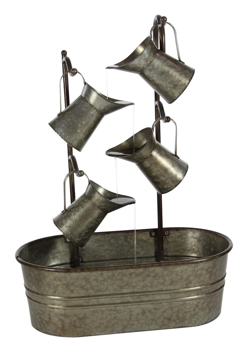Deco 79 Deco 79 Metal Fountain with Watering Cans 24 x 13 x 34 Gray 