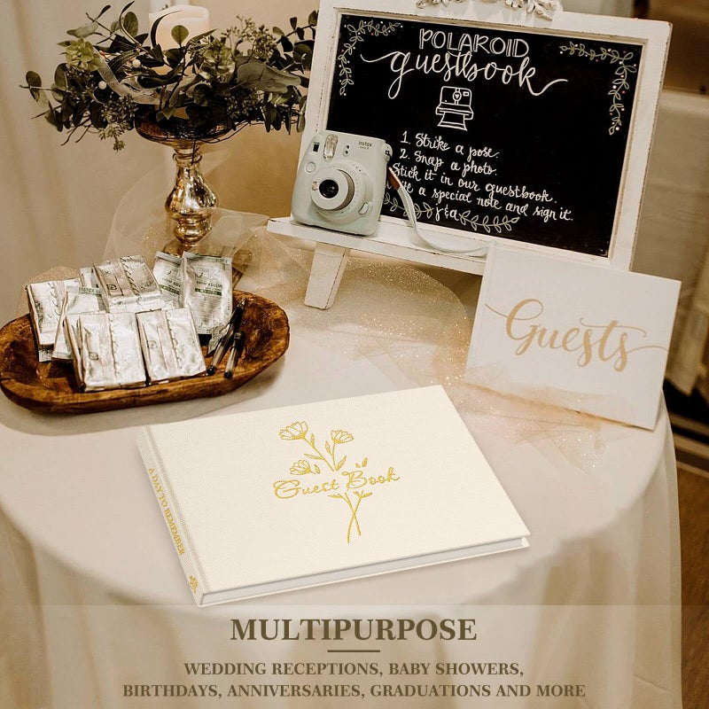 Lanpn Wedding Guest Book with 108 Blank Pages - Elegant Linen Hardcover Guestbook Wedding Reception for Sign in and Photos - Polaroid Guest Book for Wedding Bridal Shower Baby Shower Party (Cream) - Image 5