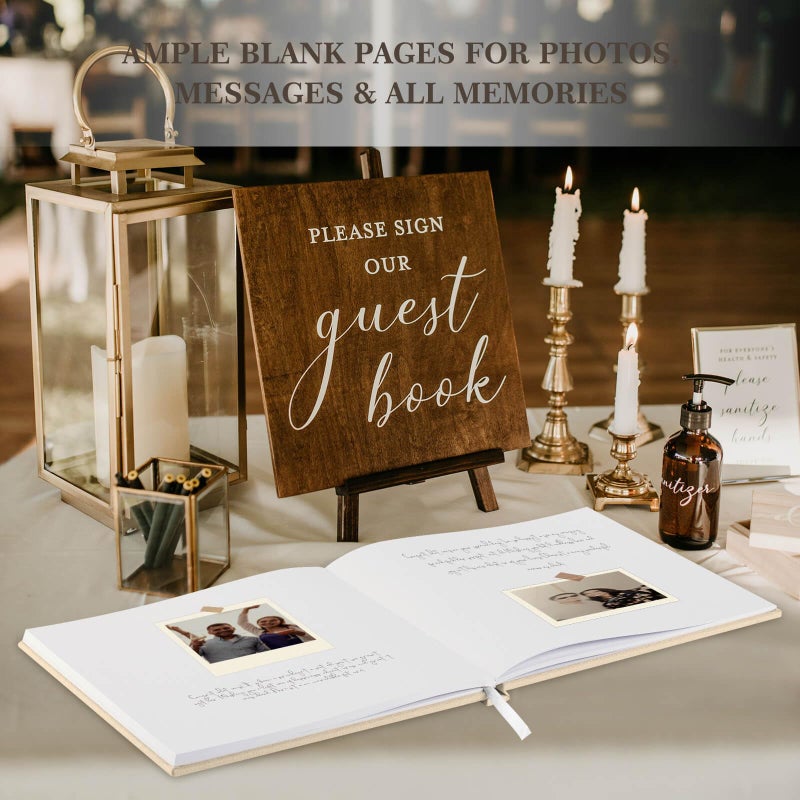 Lanpn Wedding Guest Book with 108 Blank Pages - Elegant Linen Hardcover Guestbook Wedding Reception for Sign in and Photos - Polaroid Guest Book for Wedding Bridal Shower Baby Shower Party (Cream) - Image 4