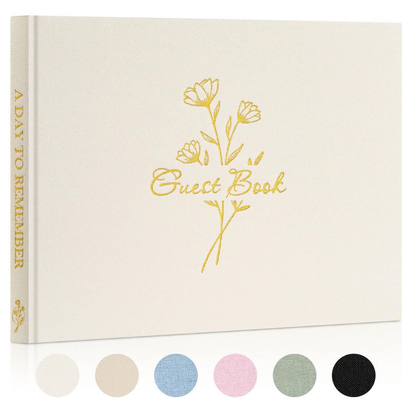Lanpn Wedding Guest Book with 108 Blank Pages - Elegant Linen Hardcover Guestbook Wedding Reception for Sign in and Photos - Polaroid Guest Book for Wedding Bridal Shower Baby Shower Party (Cream) - Image 1