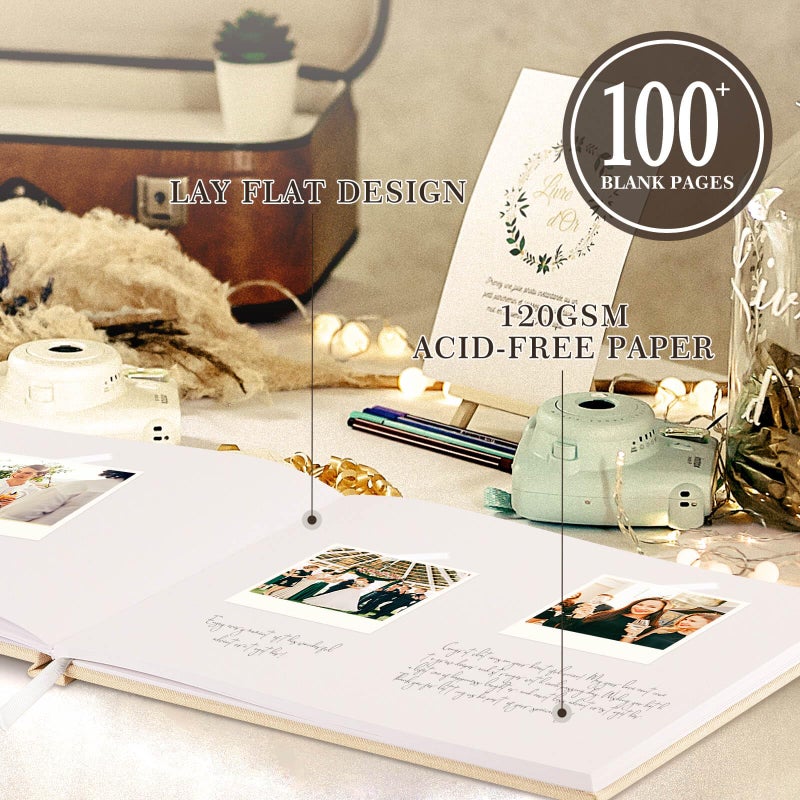 Lanpn Wedding Guest Book with 108 Blank Pages - Elegant Linen Hardcover Guestbook Wedding Reception for Sign in and Photos - Polaroid Guest Book for Wedding Bridal Shower Baby Shower Party (Cream) - Image 3