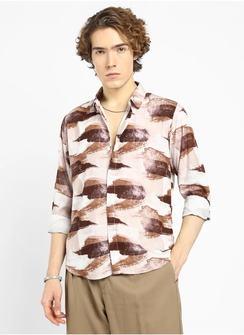 كامبوس سوترا Men's Mocha Brown & Desert Sand Brush Strokes Shirt