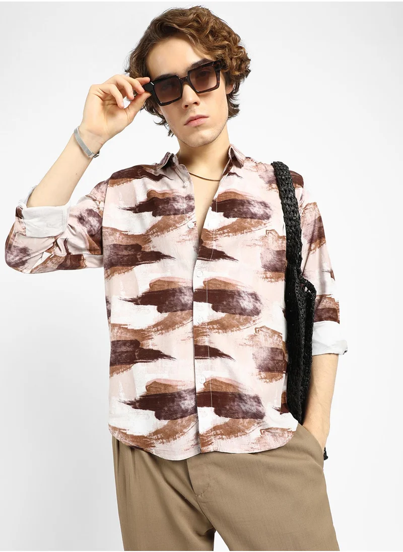 كامبوس سوترا Men's Mocha Brown & Desert Sand Brush Strokes Shirt