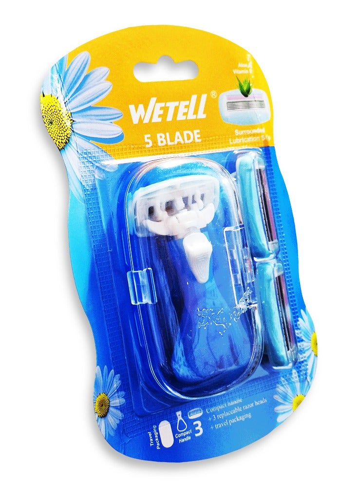 WETELL Mini Women’s 5 Blade Razor with 360° Lubrication Strip & Aloe Vera , Adjustable Shaving Head, Compact Non-Slip Handle, Includes 3 Interchangeable Heads for Smooth, Gentle & Comfortable Shaving Anywhere - Image 4