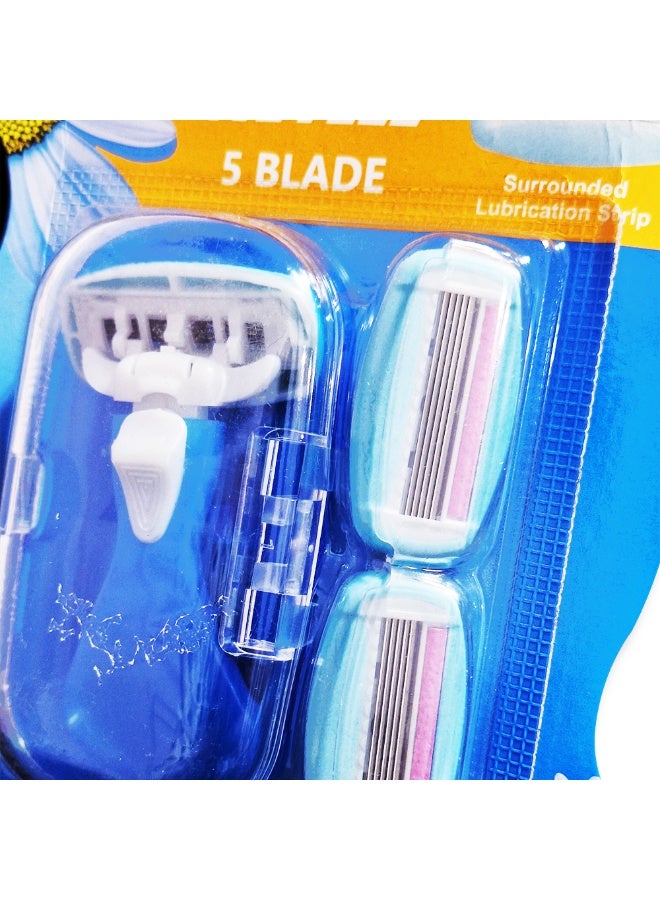WETELL Mini Women’s 5 Blade Razor with 360° Lubrication Strip & Aloe Vera , Adjustable Shaving Head, Compact Non-Slip Handle, Includes 3 Interchangeable Heads for Smooth, Gentle & Comfortable Shaving Anywhere - Image 2