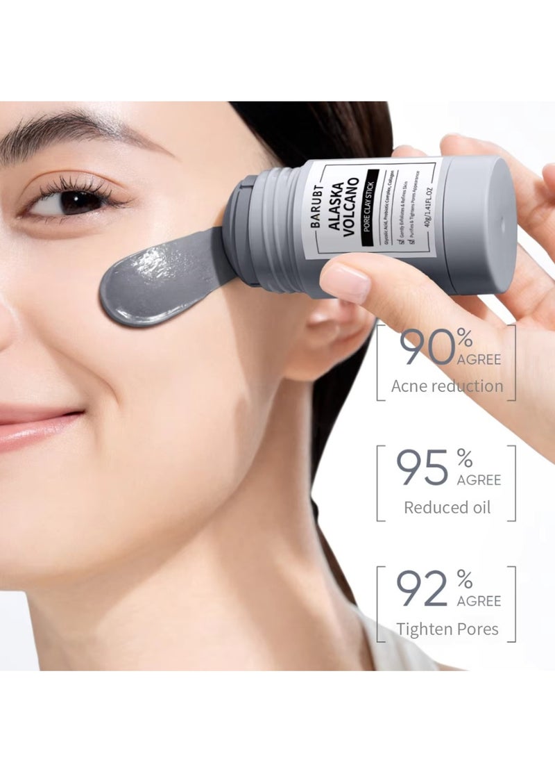 BARUBT Alaska Volcano Pore Clay Stick 40G Gently Exfoliates Purifies and Tightens Pores Appearance Face Cleansing Reduce Acne and Minimize Pores Remove Pimple Face Clay Mask with Glycolic Acid Collagen Face Stick Mask - Image 4