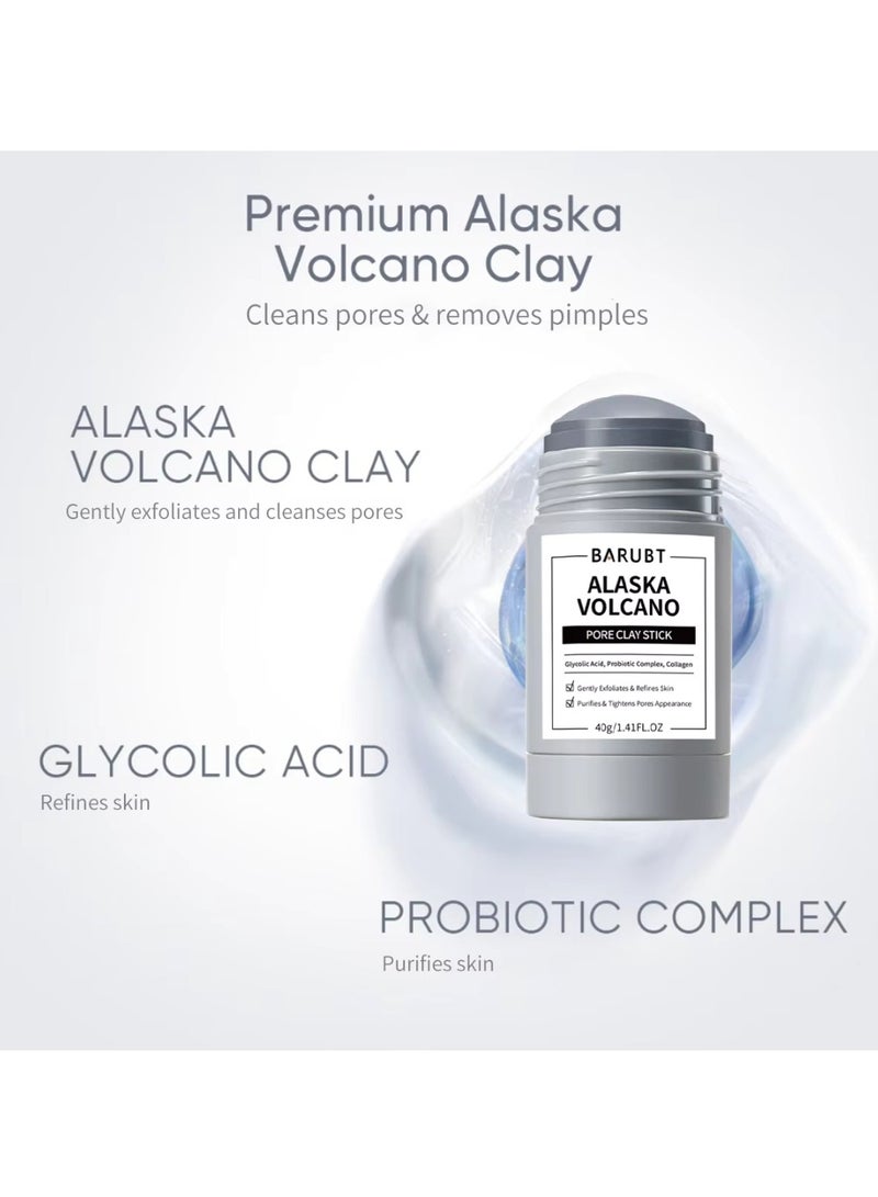 BARUBT Alaska Volcano Pore Clay Stick 40G Gently Exfoliates Purifies and Tightens Pores Appearance Face Cleansing Reduce Acne and Minimize Pores Remove Pimple Face Clay Mask with Glycolic Acid Collagen Face Stick Mask - Image 5