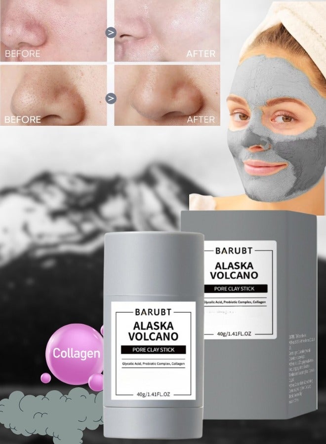 BARUBT Alaska Volcano Pore Clay Stick 40G Gently Exfoliates Purifies and Tightens Pores Appearance Face Cleansing Reduce Acne and Minimize Pores Remove Pimple Face Clay Mask with Glycolic Acid Collagen Face Stick Mask - Image 1