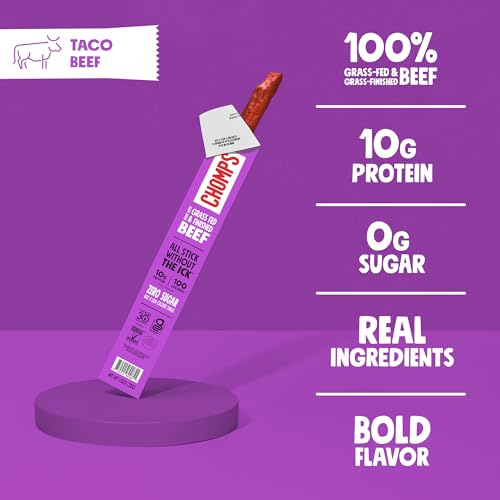 Chomps Grass-Fed Taco Beef Jerky Snack Sticks 24-Pack - Keto, Paleo, Whole30, 10g Lean Meat Protein, Gluten-Free, Zero Sugar Food, Non-GMO - Image 3