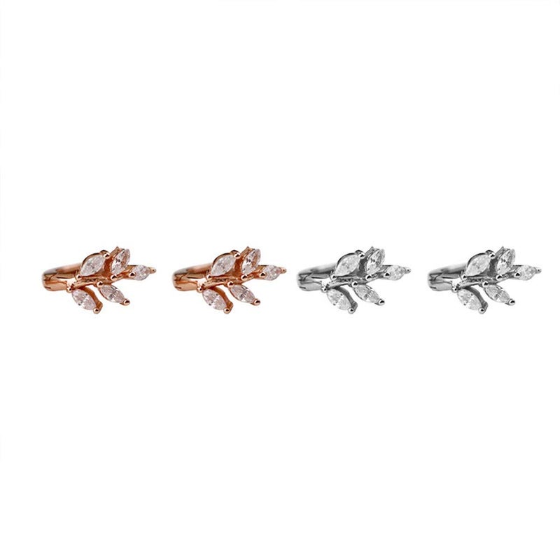 Dtja CZ Leaf Cartilage Huggie Small Hoop Earrings for Women Girls 925 Sterling Silver Cubic Zirconia Cluster Leaves Round Studs Tragus Pierced Ear Endless Hoops 8mm Dainty Gifts (Silvery) - Image 5