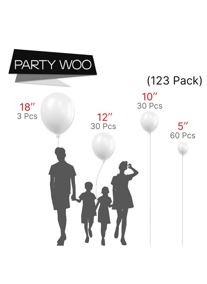 PartyWoo White Balloons, 123 Pcs White Different Sizes Pack Of 18 12 10 5 Inch White Balloon Arch Kit Balloon Garland For Birthday, Graduation, Wedding, Anniversary Party Decorations, White-Y13  - Image 2