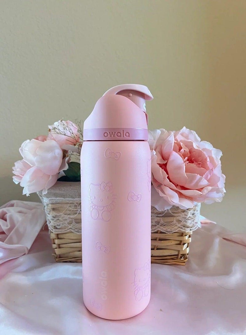 FreeSip Insulated Stainless Steel Water Bottle with Straw for Sports Travel and School BPA-Free Sports Water Bottle (Pink 32OZ) - Image 2