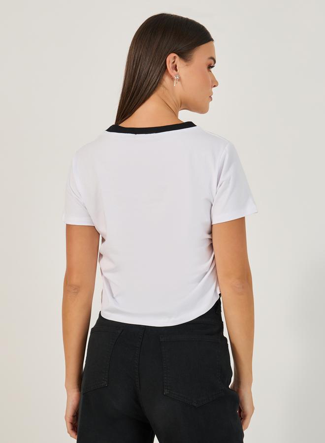 Styli Round Neck Embellished Bow Detail T-Shirt  - Image 4