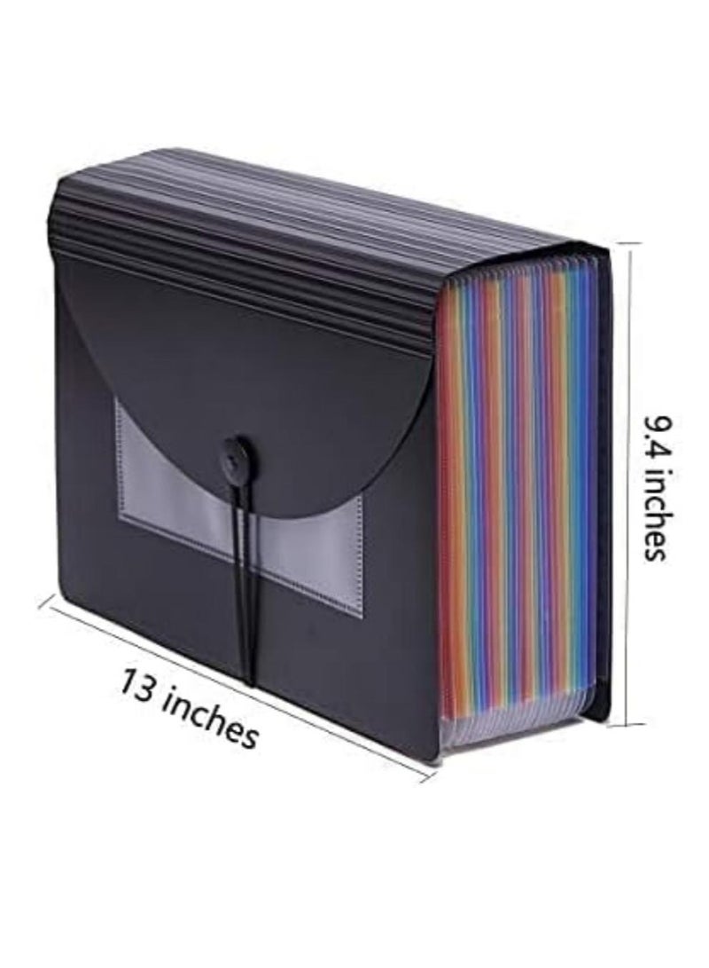 Generic 24 Pockets Expanding File Folder/Accordian File Organizer With Expandable Cover/Portable A4 Letter Size File Box,High Capacity Plastic Colored Paper Document Receipt Organizer  - Image 2