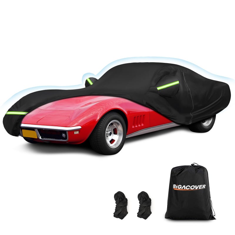 for C3 Corvette Car Cover Waterproof Sun Heat Protection Outdoor Full Car Covers with Driver Side Zipper Windproof Heavy Duty All Weather Fit for C3 19681982 Chevy CorvetteNot for Rear Wing