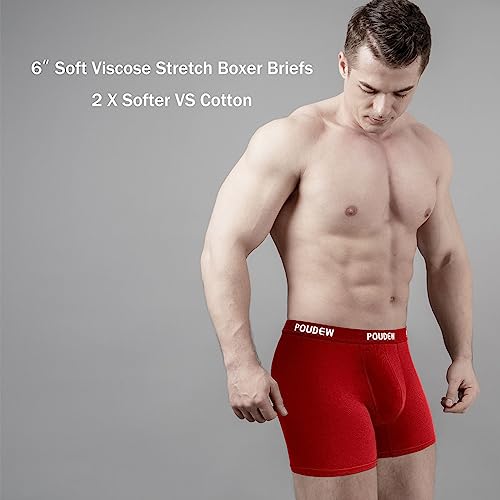 POUDEW Men's Breathable Viscose Moisture Wicking No Roll Waistband Tagless Underwear Boxer Briefs, Pack of 5 (Large, Black/Grey/Red/Blue/White) - Image 2