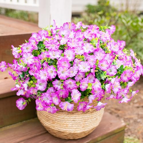 Ivydale Artificial Flowers Fake Plants for Outdoors Decoration 12 Bundles Purple Silk Morning Glory with Eucalyptus Realistic UV Resistant Faux Flowers Greenery for Outside Planter Yard Garden Home Indoor - Image 3