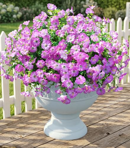 Ivydale Artificial Flowers Fake Plants for Outdoors Decoration 12 Bundles Purple Silk Morning Glory with Eucalyptus Realistic UV Resistant Faux Flowers Greenery for Outside Planter Yard Garden Home Indoor - Image 1
