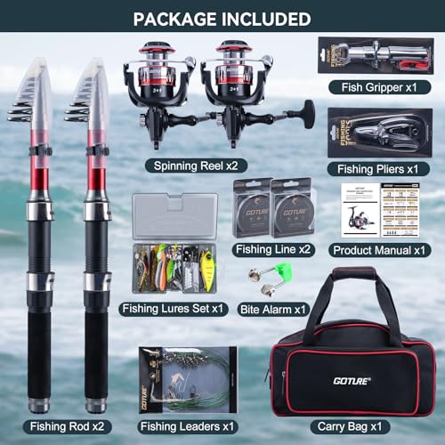 Goture Fishing Rod and Reel Combos2PCS Telescopic Fishing Pole2PCS Spinning Reels with Carrier Bag18M27M Telescopic Rod Reel Kit for Starter Travel Saltwater FreshwaterGifts for Men - Image 3