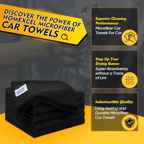 HOMEXCEL Black Microfiber Cleaning Cloth 6 Pack 125 x 125 inch Microfiber Towels for Cars Ultra Absorbent Car Washing Cloth Lint Free Streak Free Cleaning Rags for Car Kitchen and Window - Image 3