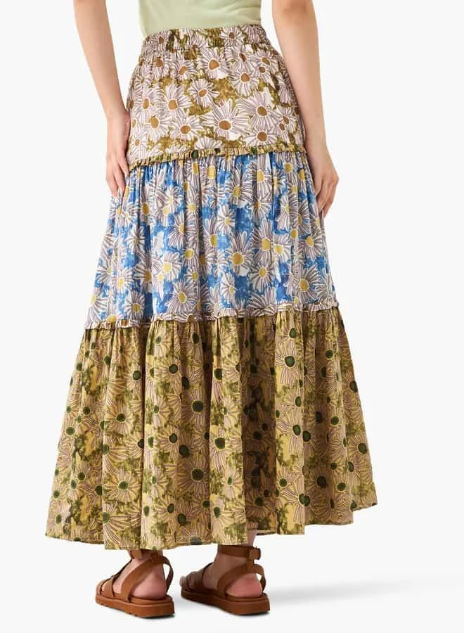 Lee Cooper Lee Cooper Floral PrintTiered Skirt with Elasticated Waistband