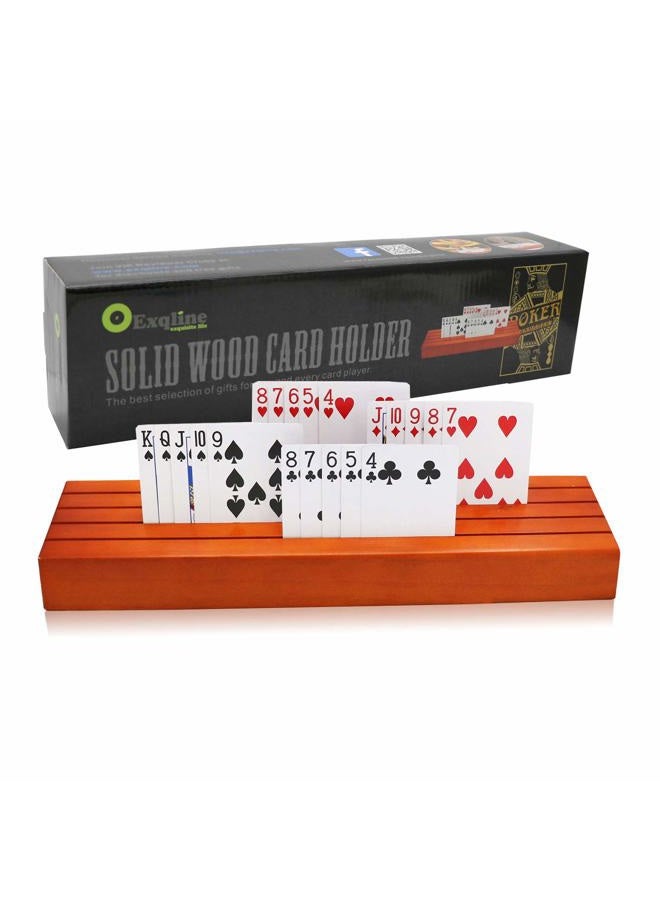 Exqline Wooden Playing Card Holder Tray Rack Organizer for Kids Seniors Adults - 13.8 inch 3.1 Inch Extended Versions Long Enough for Bridge Canasta Strategy Card Playing - Image 5