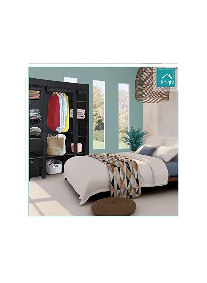 Canvas Portable Large Free Standing Wardrobe Shelving Clothes Storage With Hanging Rail And Cubic Drawer 1Pc Included L 150Cm X W 45Cm X H 175Cm Black