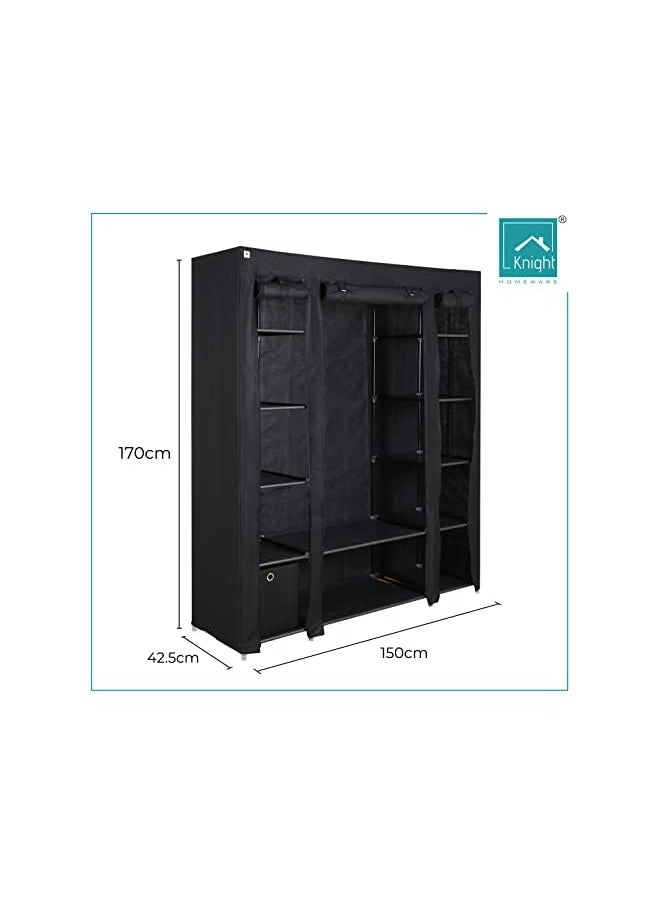 Canvas Portable Large Free Standing Wardrobe Shelving Clothes Storage With Hanging Rail And Cubic Drawer 1Pc Included L 150Cm X W 45Cm X H 175Cm Black
