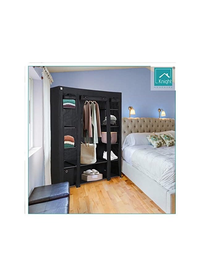 Canvas Portable Large Free Standing Wardrobe Shelving Clothes Storage With Hanging Rail And Cubic Drawer 1Pc Included L 150Cm X W 45Cm X H 175Cm Black