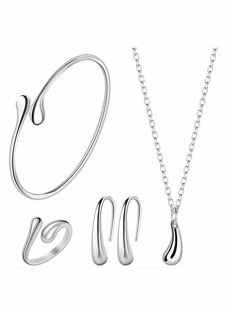 Jewelry Set for Women 925 Silver Chain Necklace Bracelet Earrings Ring Sterling Silver High Shiny Tear Drop Design Pendant Jewelry  - Image 1