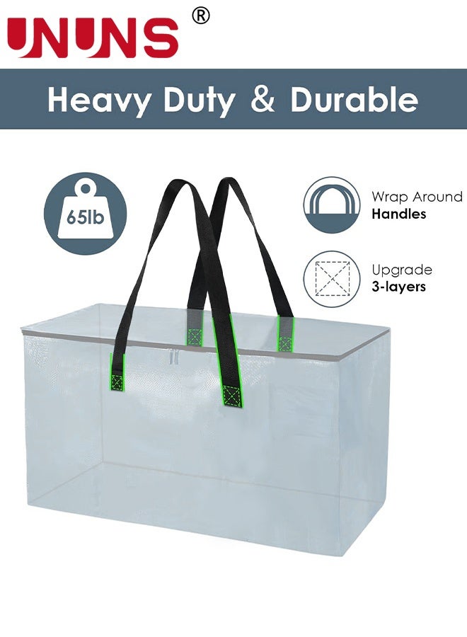 UNUNS 2 Pack Moving Bags,Large Moving Boxes with Zippers And Handles,Moving Supplies with Lids,Heavy Duty Totes For Storage Bags For Space Saving,Fold Flat,Moving And Storing,69×35.5×35CM,Grey-Bule - Image 2