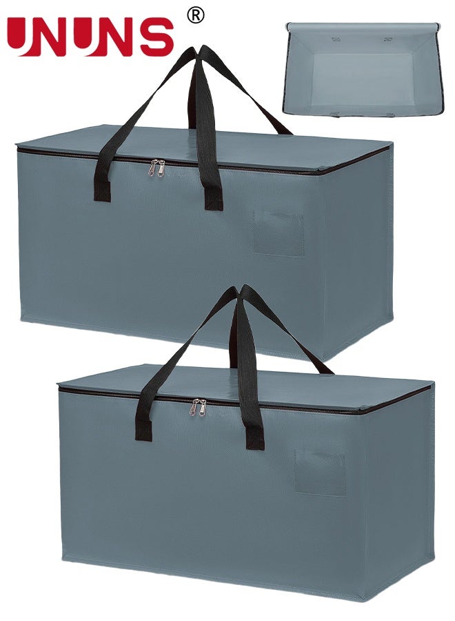 UNUNS 2 Pack Moving Bags,Large Moving Boxes with Zippers And Handles,Moving Supplies with Lids,Heavy Duty Totes For Storage Bags For Space Saving,Fold Flat,Moving And Storing,69×35.5×35CM,Grey-Bule - Image 1