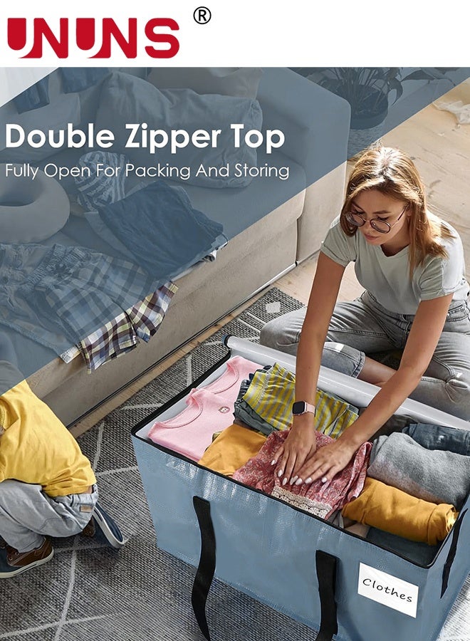 UNUNS 2 Pack Moving Bags,Large Moving Boxes with Zippers And Handles,Moving Supplies with Lids,Heavy Duty Totes For Storage Bags For Space Saving,Fold Flat,Moving And Storing,69×35.5×35CM,Grey-Bule - Image 4