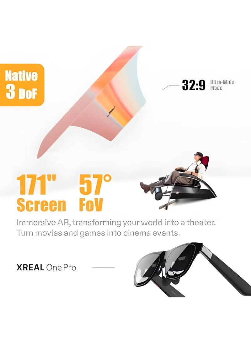 اكسريال XREAL One Pro AR Glasses with X1 Chip, 3 Degrees of Freedom, 171°, 57° Viewing Angle, 120Hz, BOSE Sound, Sony OLED Display, 3 Modes Adjustment, Compatible with PS5, Nintendo Switch 2, iPhone 16/15, Steam Deck, PC, Android and iOS - Size M - Image 2