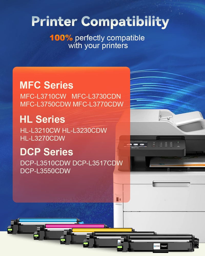 Skydo TN247 Toner Cartridge TN 243CMYK Toner Value Pack, Compatible for Brother DCP-L3550CDW HL-L3230CDW DCP-L3510CDW MFC-L3710CW HL-L3210CW MFC-L3750CDW MFC-L3770CDW HL-L3270CDW Printer (5-Pack) - Image 2