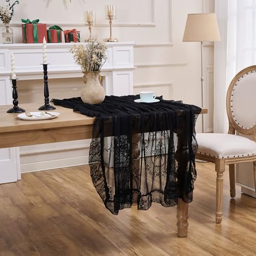 Raedan Black Floral Embroidered Lace Square Tablecloth 55”x55” Vintage Table Cover (Black, 55”x55”, Square) - Image 4