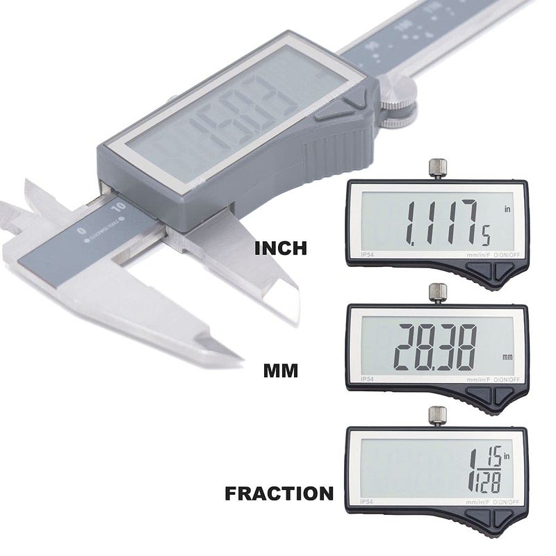 Clockwise Tools IP54 Grade Digital Caliper, DCLR-1205 0-12" /300mm, Inch/Metric/Fractions Conversion, Stainless Steel, Large LCD Screen - Image 2