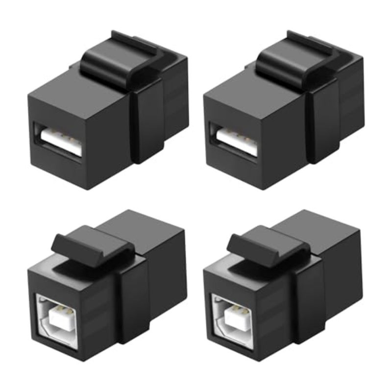 محول تركيب لوحة إدخال من USB B إلى USB A، مناسب لمنافذ الحائط ولوحات التوصيل من أنثى إلى أنثى، موصل مقرنة بدون لحام للطابعات والماسحات الضوئية وأجهزة الكمبيوتر، 4 عبوات - Image 1