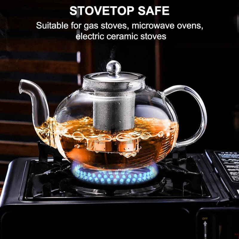 PARACITY Glass Teapot Stovetop 40 OZ/1200ml, Borosilicate Clear Tea Kettle with Removable 18/8 Stainless Steel Infuser, Teapot Blooming and Loose Leaf Tea Maker Tea Brewer for Camping, Travel - Image 5