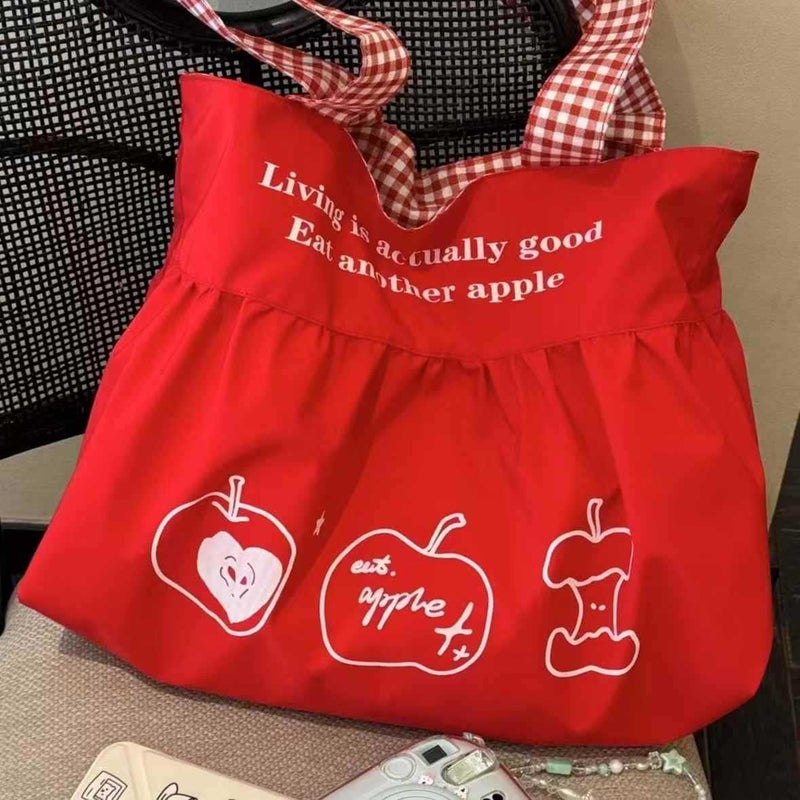 Red Apple Print Tote Bag for Women, Large Capacity Casual Shoulder Bag - Image 4