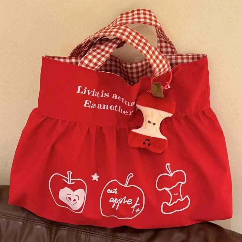 Red Apple Print Tote Bag for Women, Large Capacity Casual Shoulder Bag - Image 3