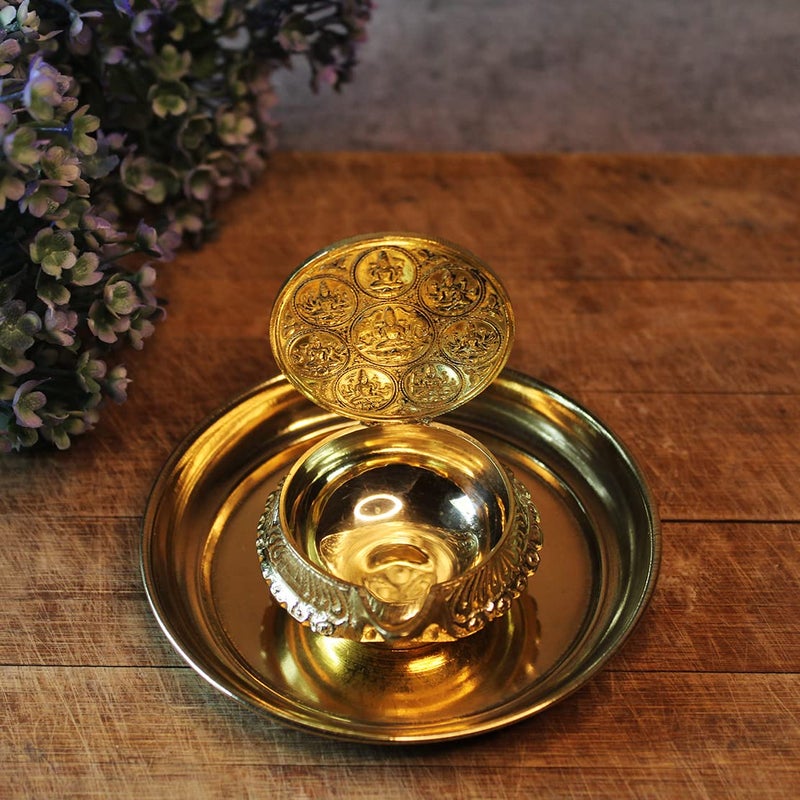 JDS Puja Articles Brass Astalakhshmi vilakku with Plate Ashtalakhsmi Deepam for Pooja showpiece 1pc - Image 3