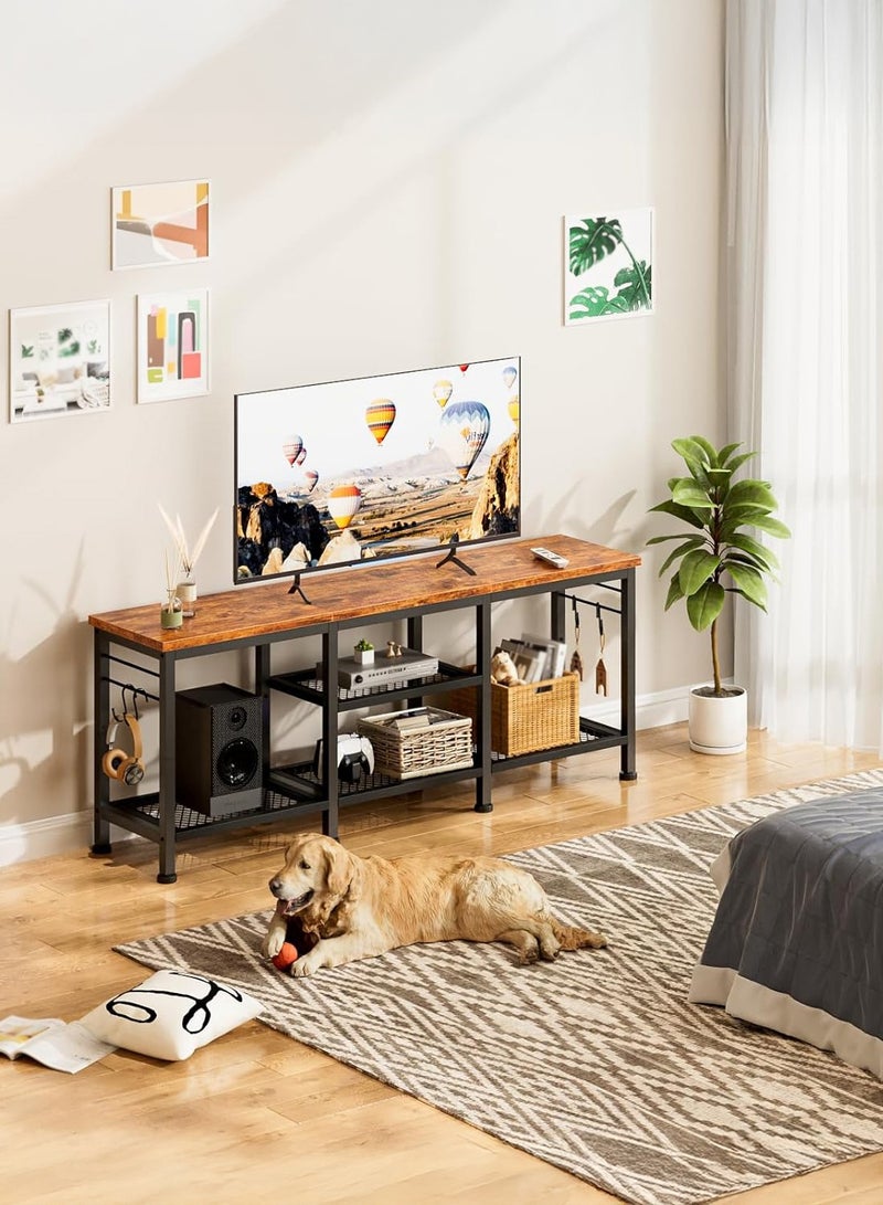 يانارا طاولة تلفزيون لشاشات حتى 55 بوصة – وحدة ترفيه مع رفوف تخزين مفتوحة، طاولة وحدة وسائط مع رف لمكبر الصوت، باللون البني الريفي، لغرفة المعيشة وغرفة النوم - Image 1